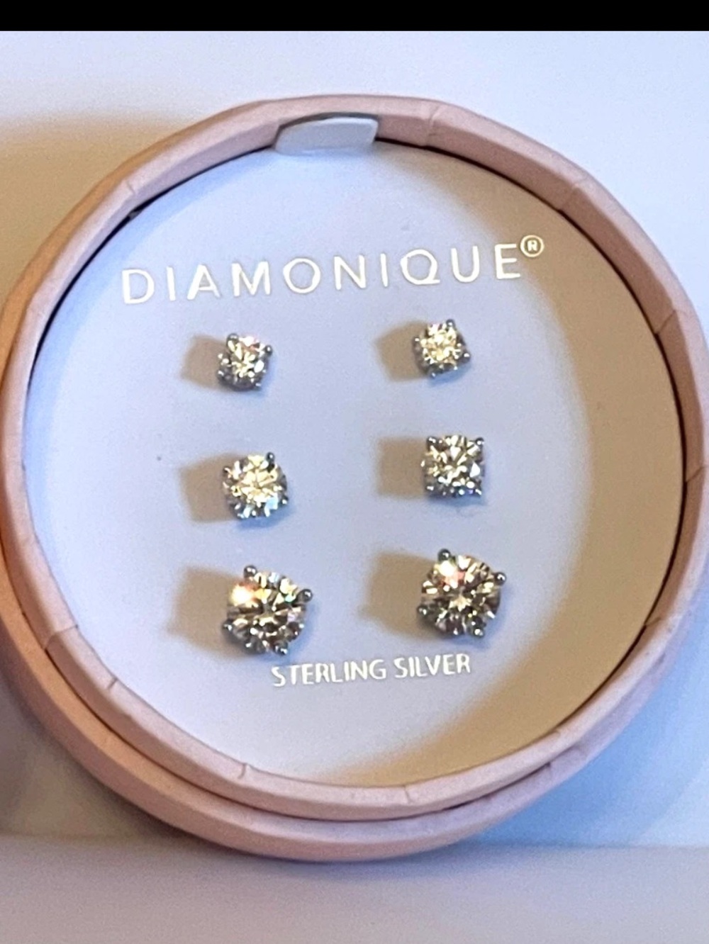 NWOT Diamonique 3 Pair Set Stud Earrings